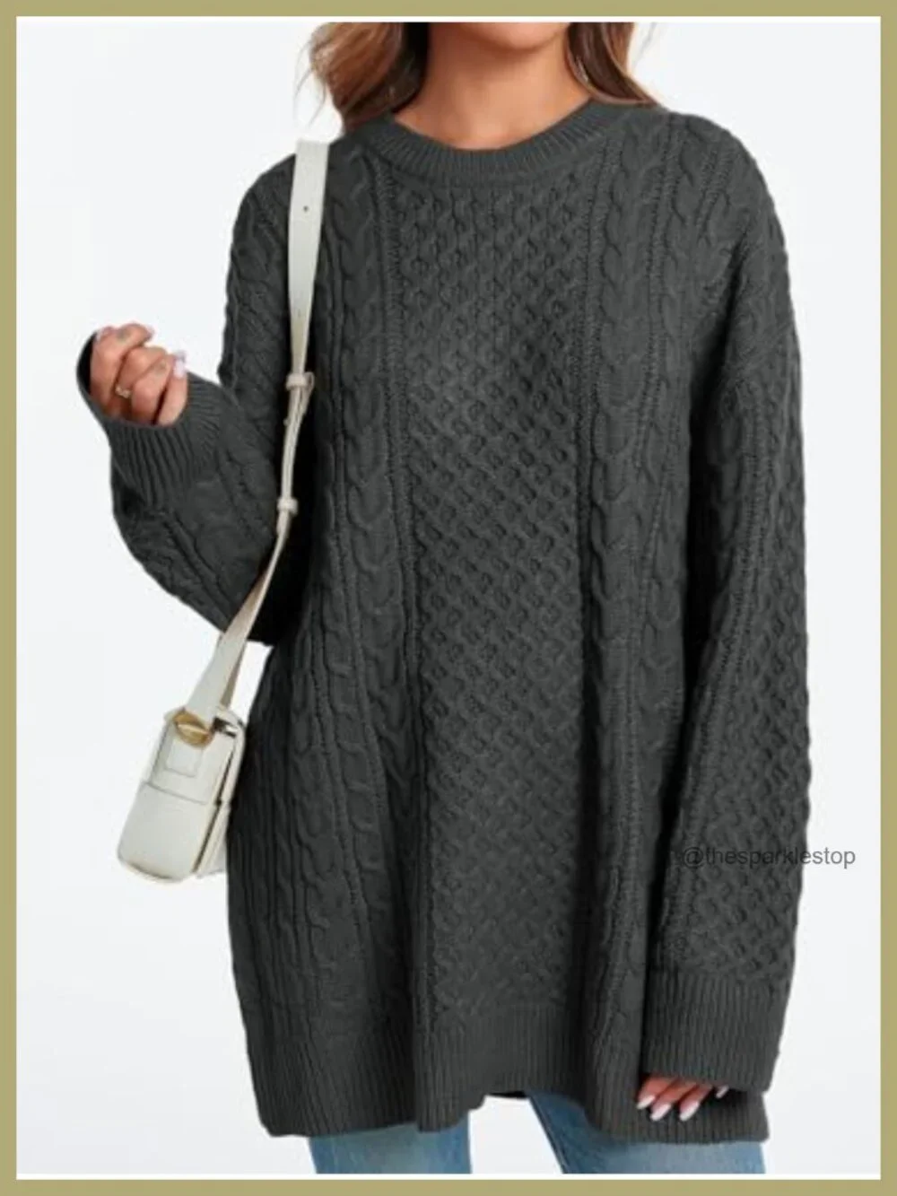 Women's Chunky Cable Knit Oversized Sweater Tunic Long Sleeve Pullover